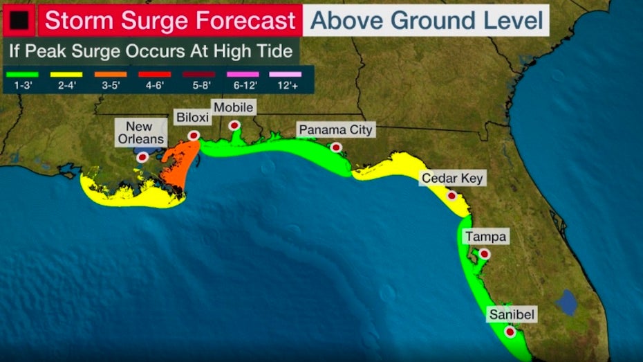 Storm surge forecast for Cristobal at 21Z 6/5/20