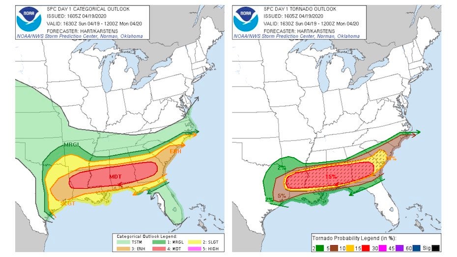 Severe weather outlook for Sun. 4/19/20 issued at 12:30 pm EDT