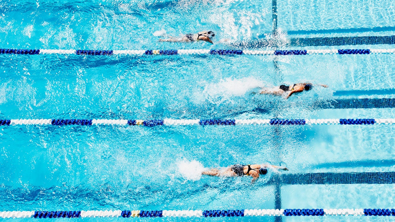 competitive swimmers racing in their own lanes