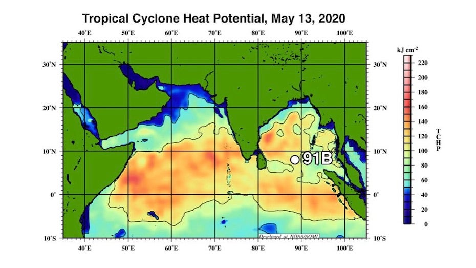 Tropical Cyclone Heat Potential for N. Indian Ocean, 5/13/20