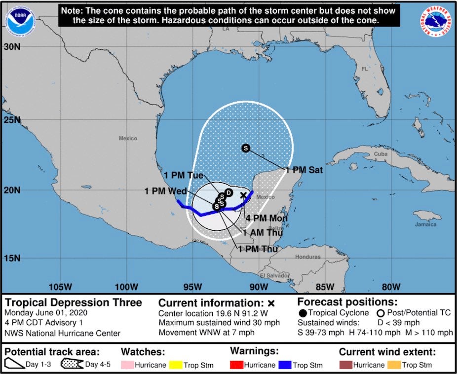 Forecast for TD 3 as of 21Z 6/1/20
