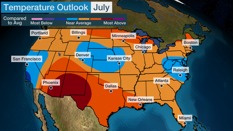 July Temperature Outlook: Searing Heat To Persist In South, Southwest ...