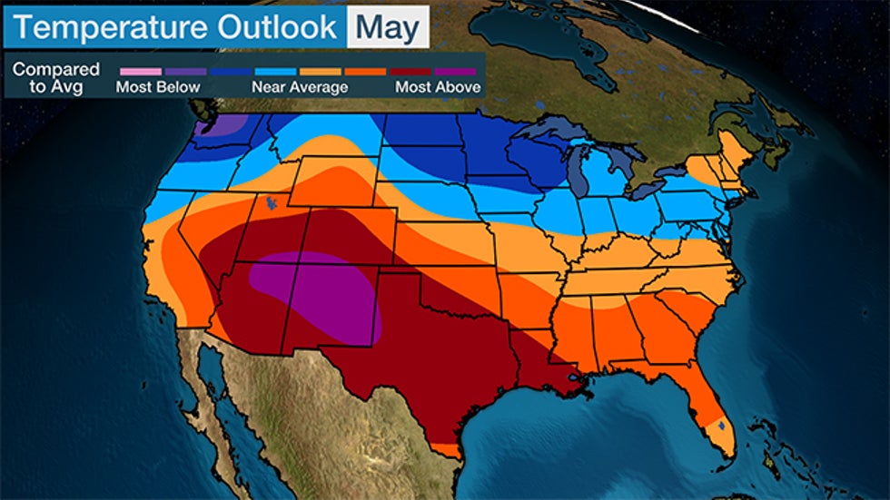 Weather Map May May Outlook Has Cooler Changes in the North, Hotter Changes in the ...