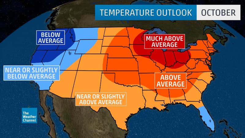 October 2017 Temperature Outlook: Warmer Than Average For Much of East ...