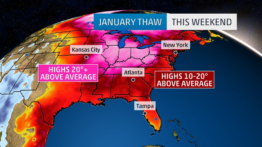 Widespread January Thaw Grips the Central, Eastern States Into Early Next Week