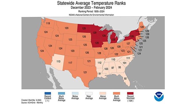 record warmest winter 2023 2024 noaa