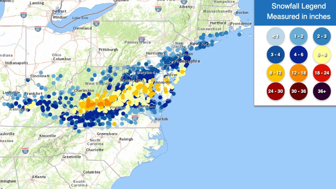 Winter Storm Harlow snowfall totals