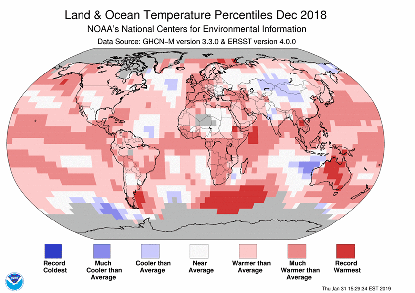 Departure of temperature from average