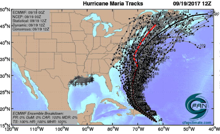 ECMWF ensemble tracks for Maria, 0Z 9/19/2017 ECMWF ensemble tracks for Maria, 0Z 9/19/2017