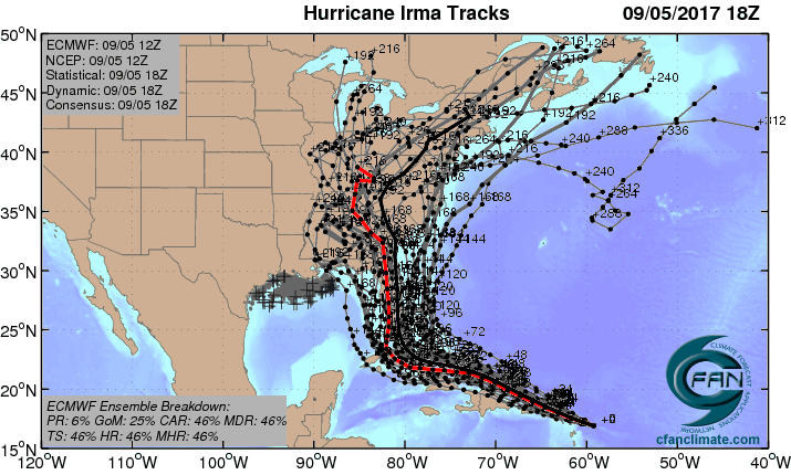 Euro ensembles for Irma, 12Z 9/5/2017