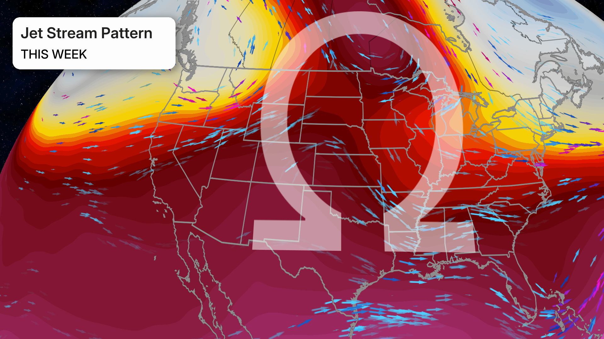 This week's jet stream pattern showing the Omega block.