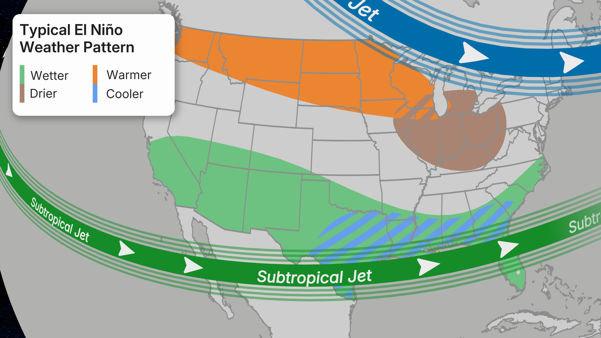 This image shows the typical weather pattern during el Ni&ntilde;o.