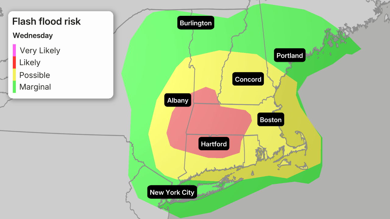 Flash flood risk Northeast Wednesday