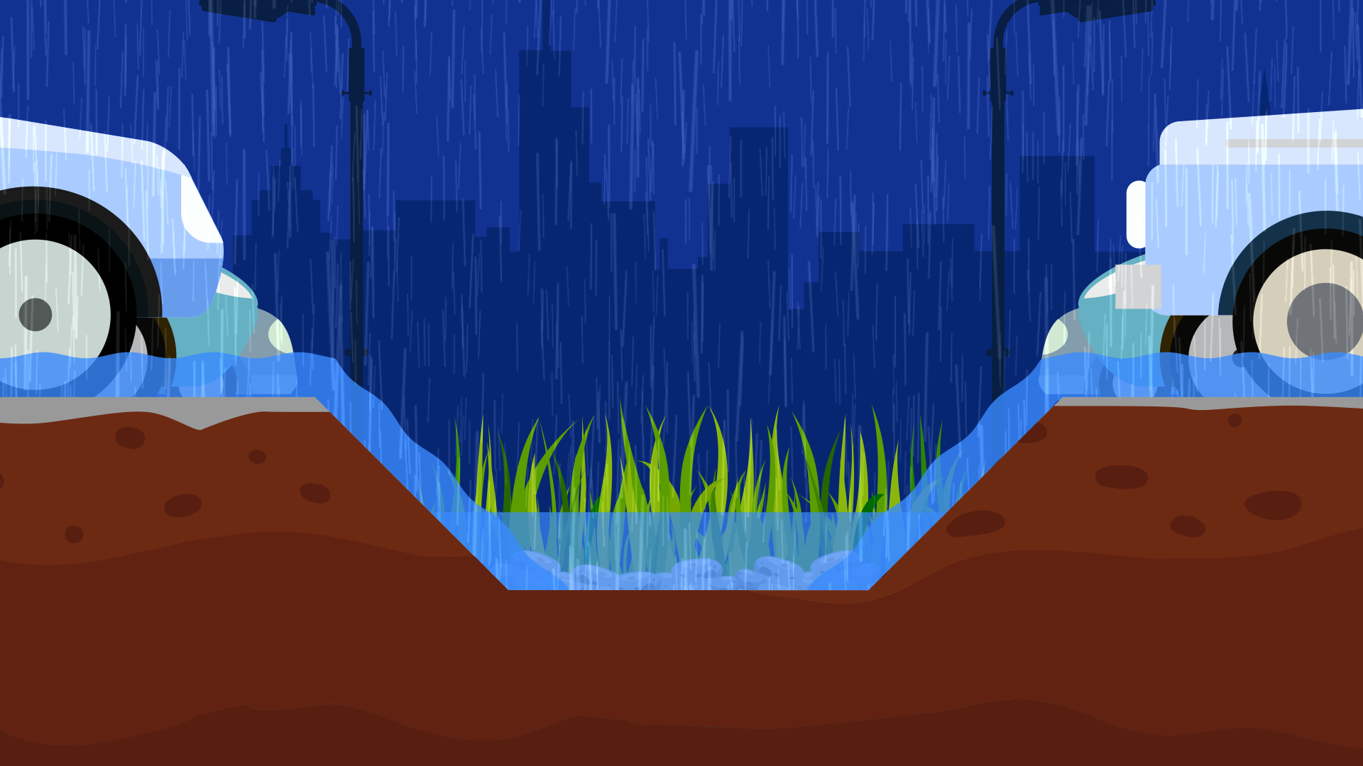Cities are building rain gardens to help increase their ability to absorb water. Rain gardens can be seen between parking lots, as almost all water that hits certain pavement can run off.  