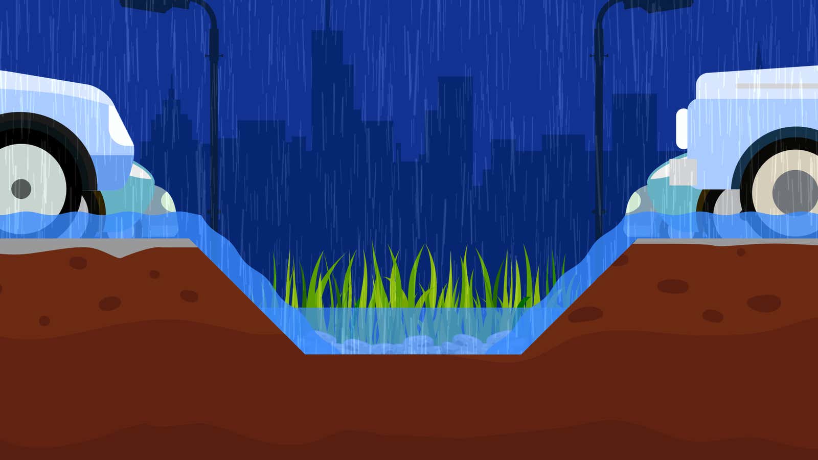 Cities are building rain gardens to help increase their ability to absorb water. Rain gardens can be seen between parking lots, as almost all water that hits certain pavement can run off.