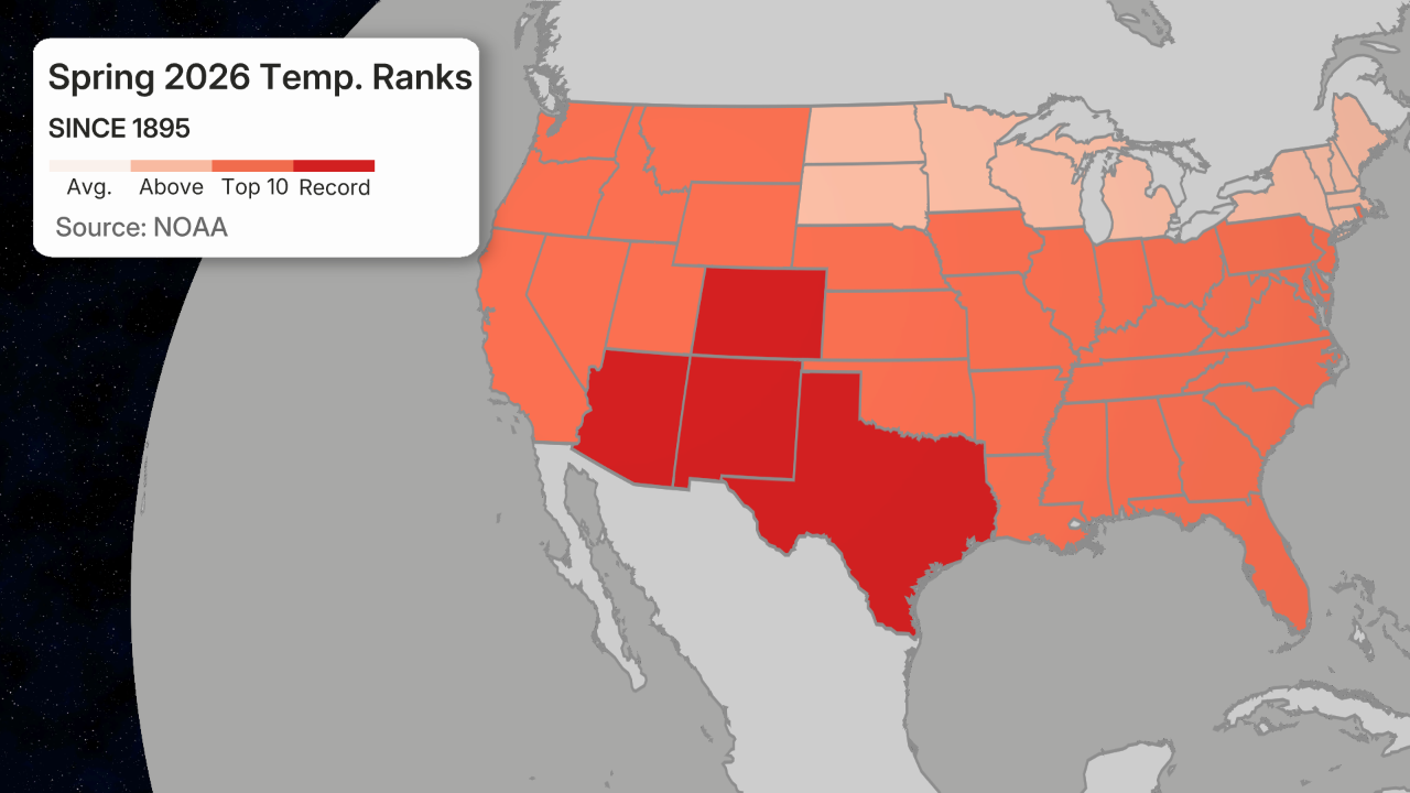 Spring 2026 temperatures state rankings