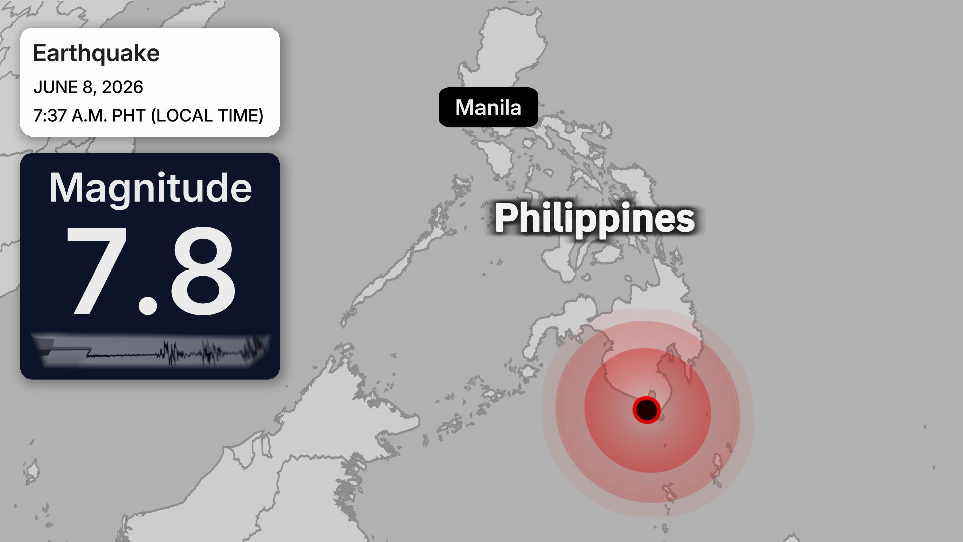 A map shows the location of an earthquake off the Philippines.