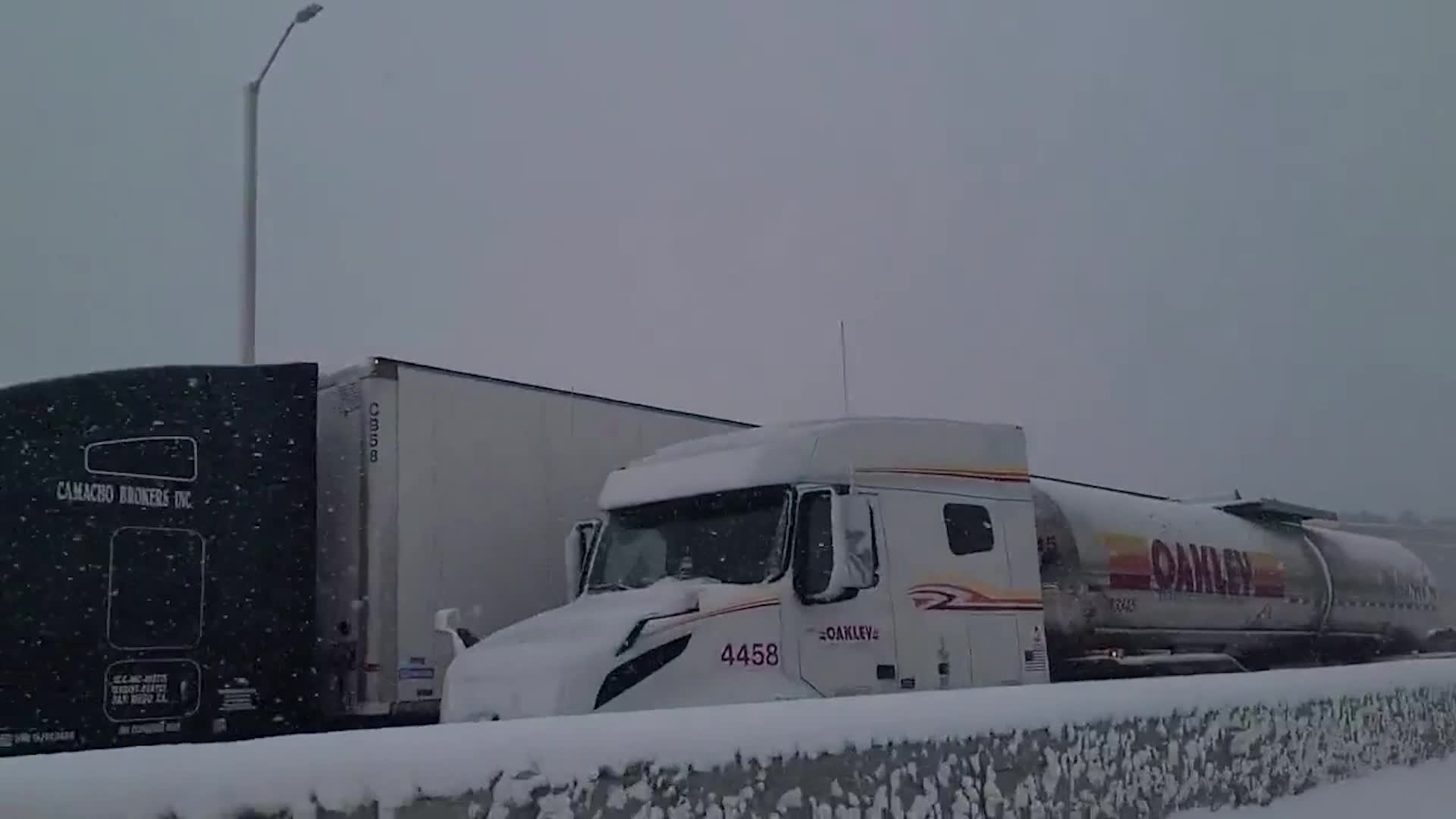 5 Semi Trucks Jackknife, Cause Backup On Interstate