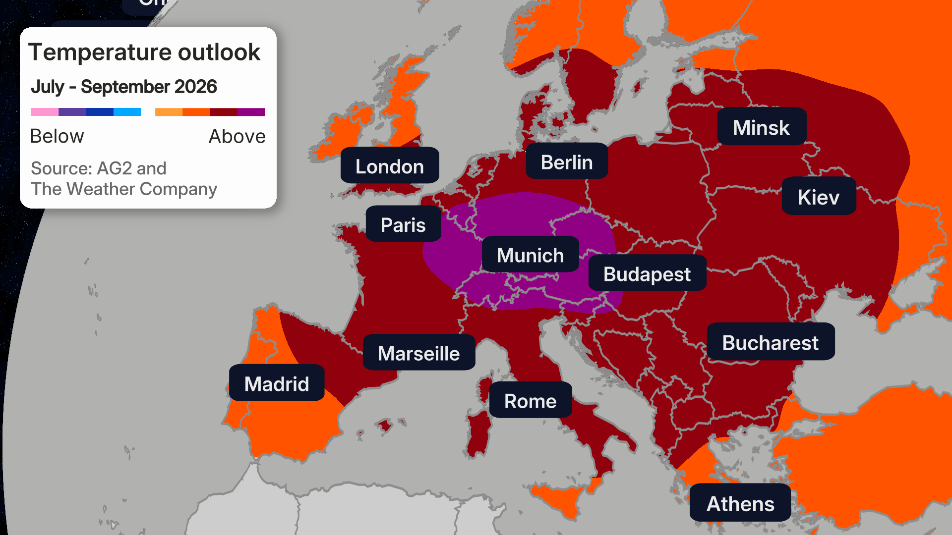 July to September Europe temp outlook