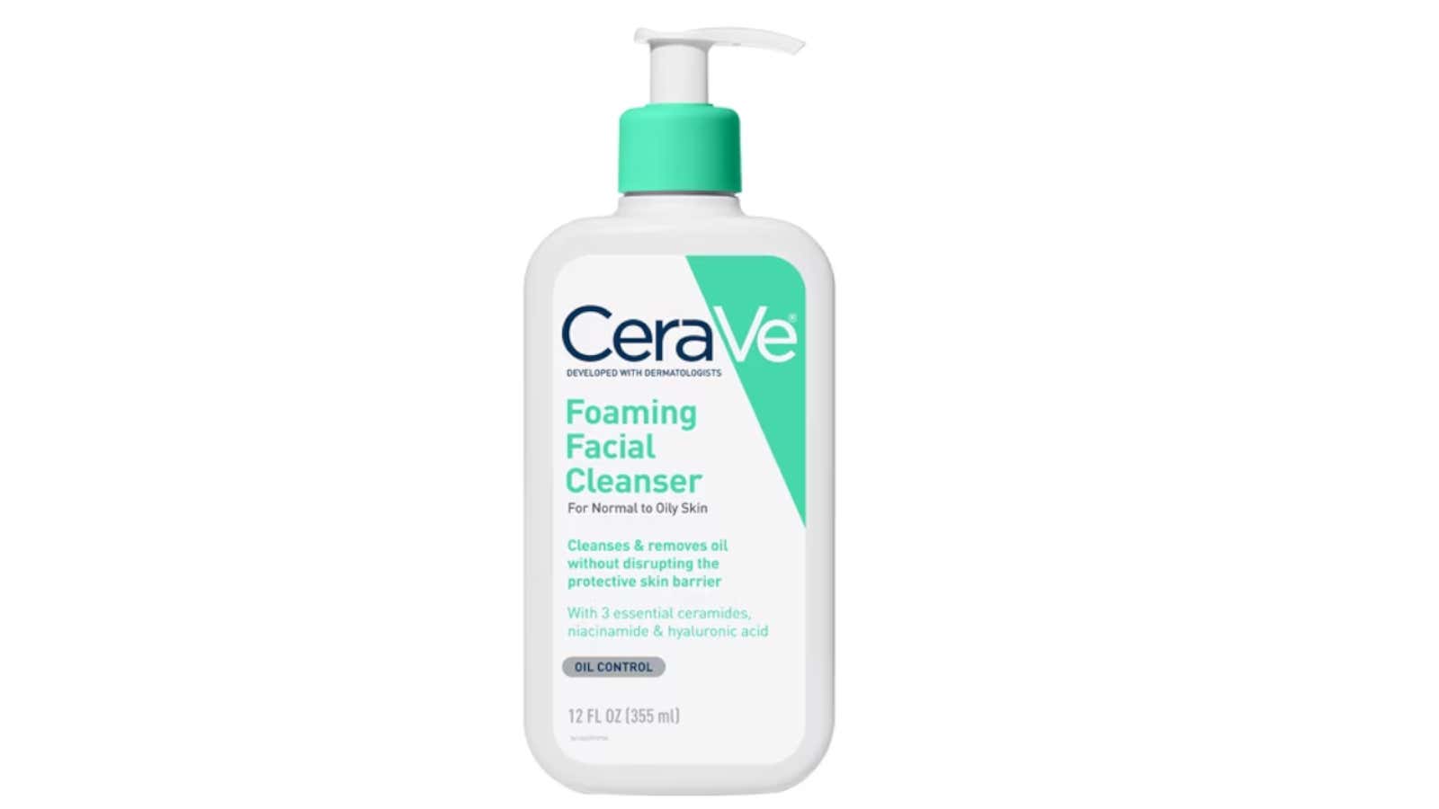CeraVe Foaming Facial Cleanser pump bottle, 12 fl oz, for normal to oily skin