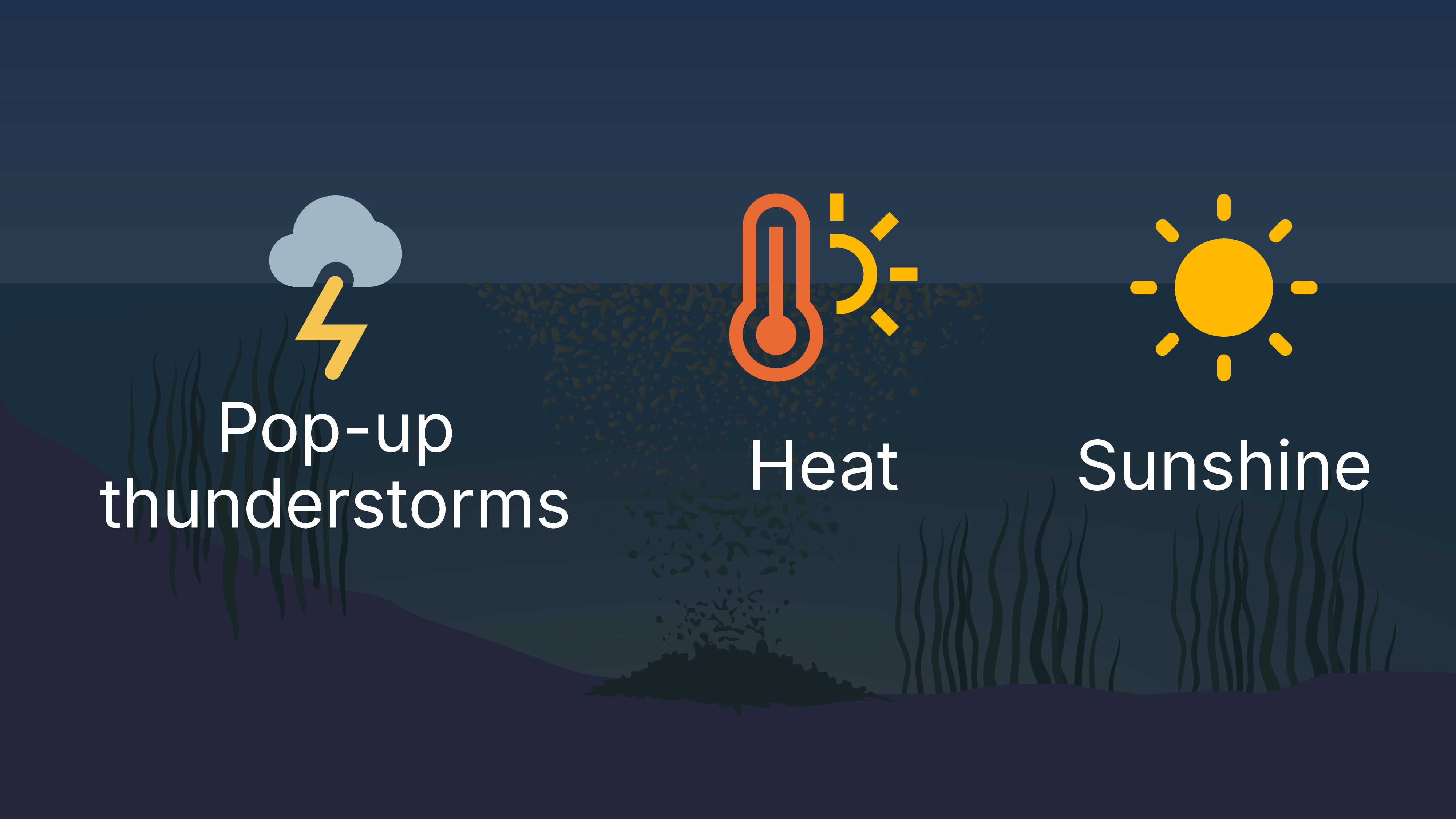 Pop-up thunderstorms, heat and sunshine all impact water quality. 