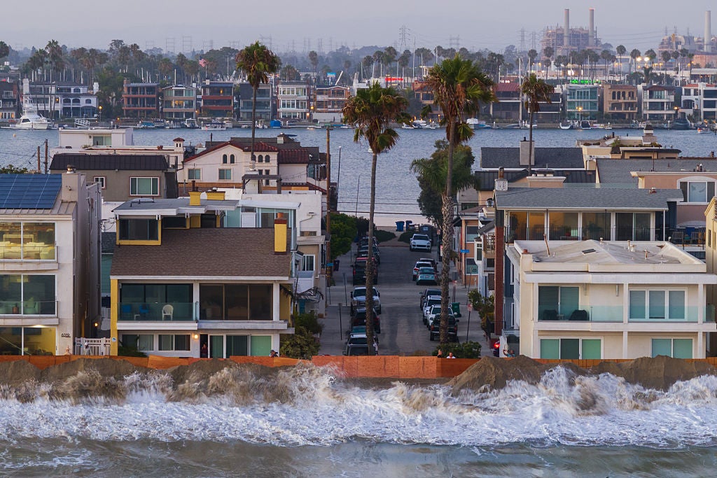Long Beach, California prepares a sand brim to prevent coastal flooding from high tides on July 30, 2026. 
