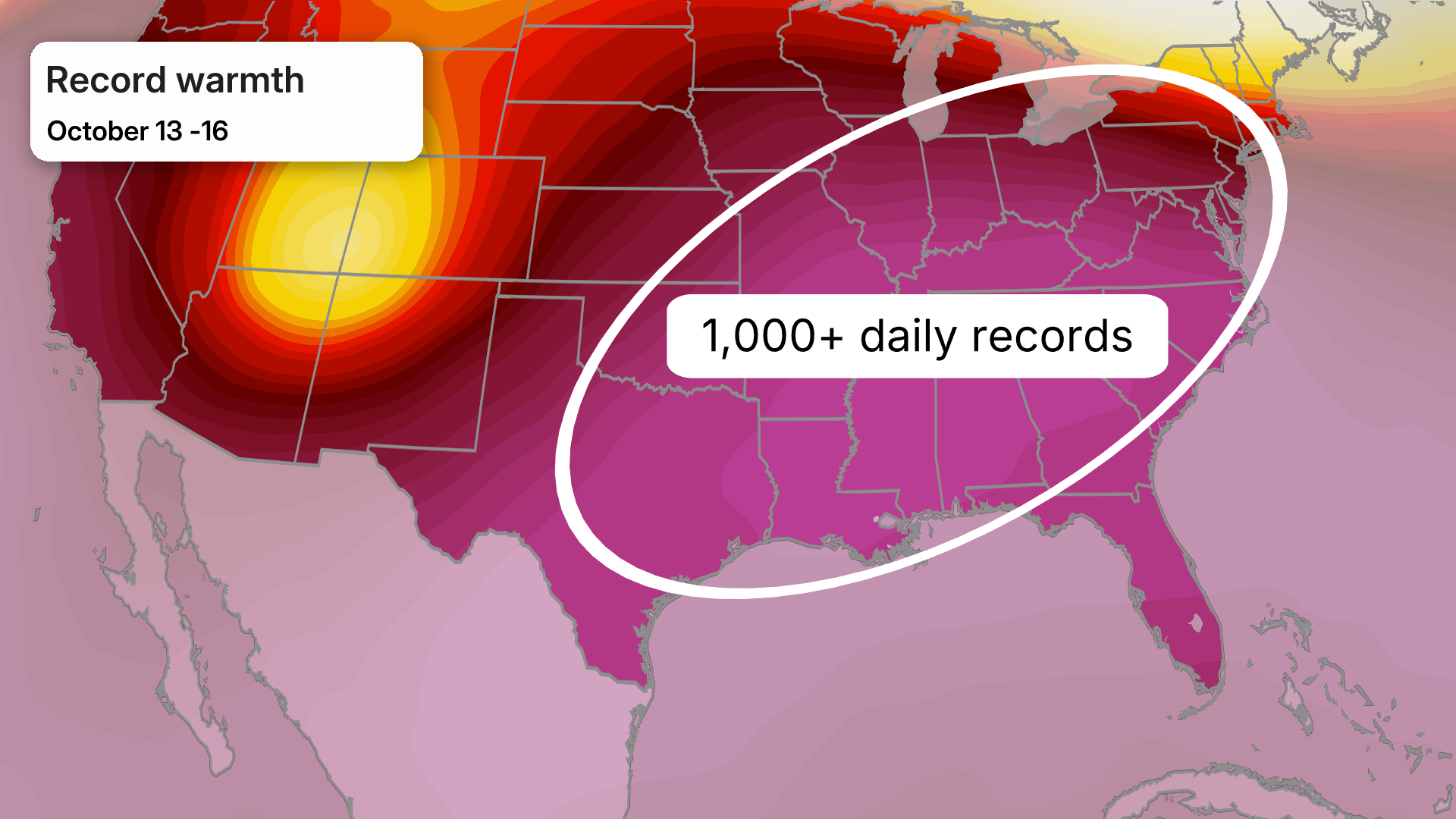 Daily warm records from October 13 to 16, 2026.