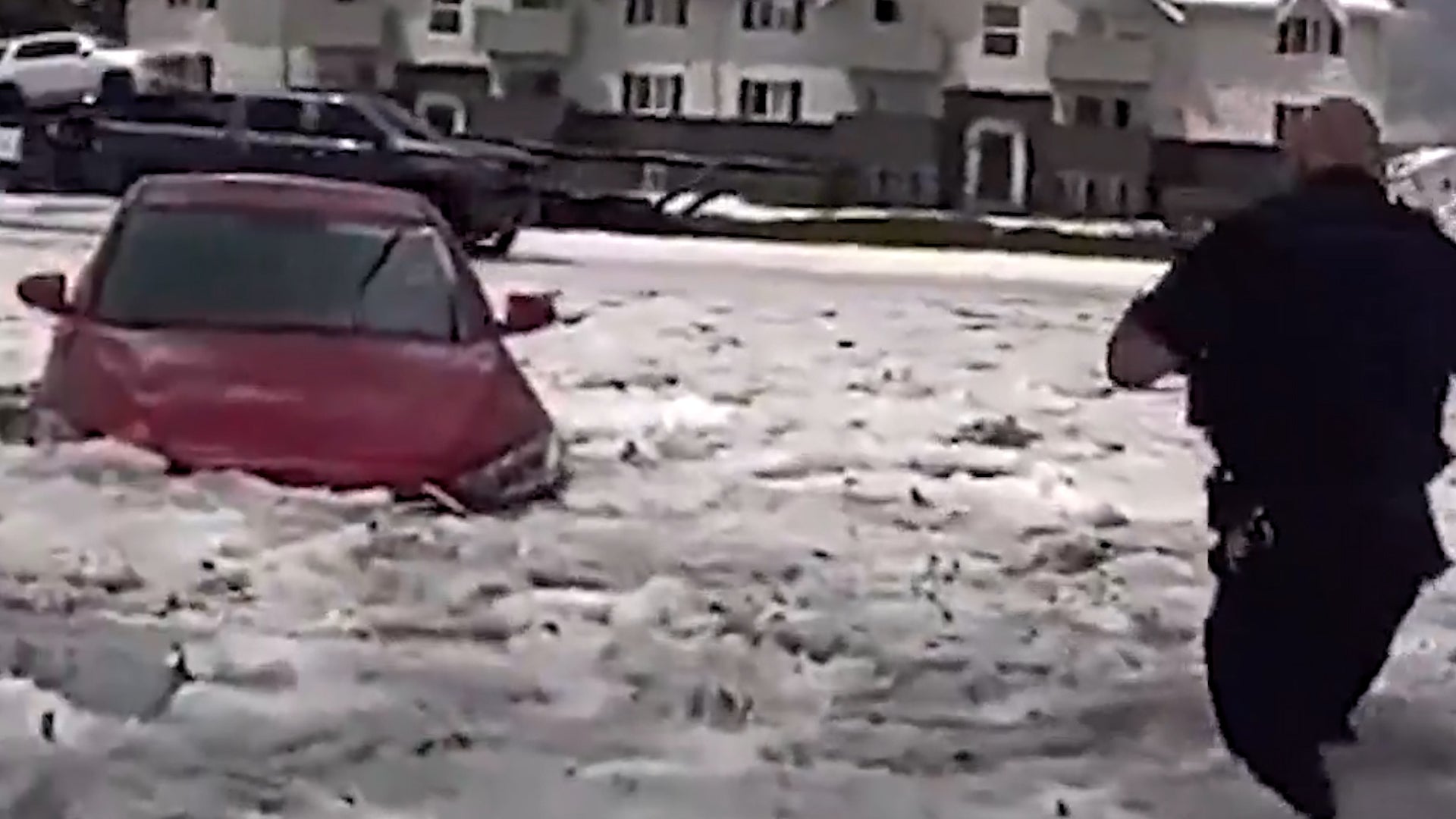 So much hail and rain fell, it trapped a Colorado driver