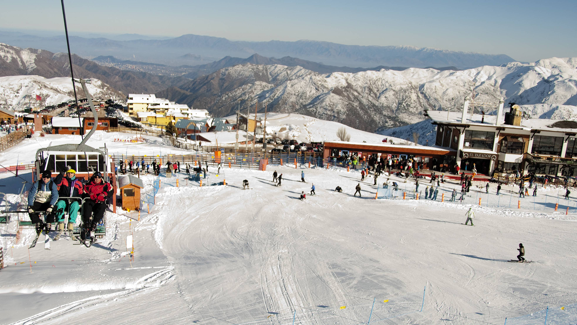 Tourists ascend a mountain in a cableway at El Colorado skiing centre, in the Andes Mountains, some 15-20 miles from Santiago on July 3, 2011. Thousands of tourists are scheduled to arrive during winter at this centre, located at 2,300 metres above sea level in central Chile. 