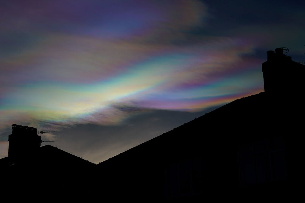 This image shows an example of nacreous clouds in the night sky.