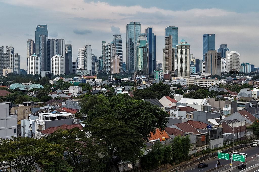 This picture shows an aerial view of Jakarta's skyline on May 1, 2026