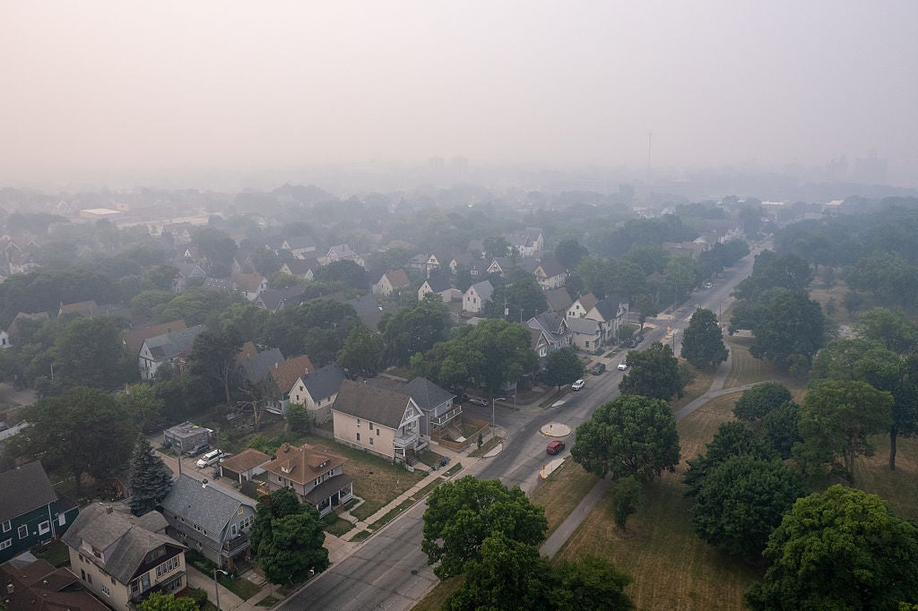 Smoke from wildfires in Canada blanketed Milwaukee, Wisconsin.