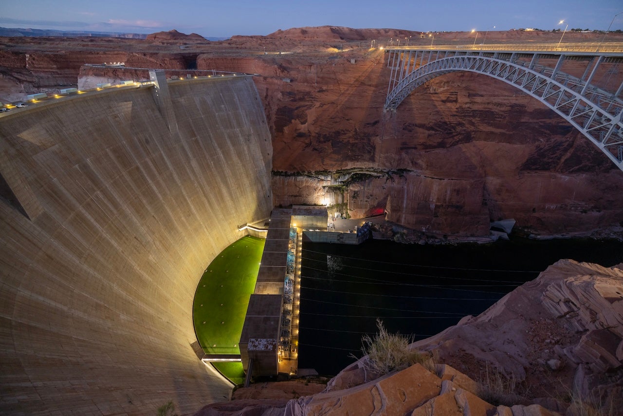 This image shows Glen Canyon Dam, as Lake Powell's water level hits a record low.