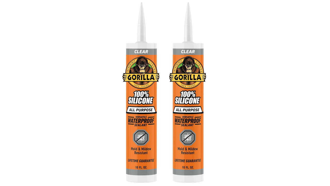 Two tubes of Gorilla Clear 100% Silicone All Purpose Waterproof Sealant, 10 fl. oz. each
