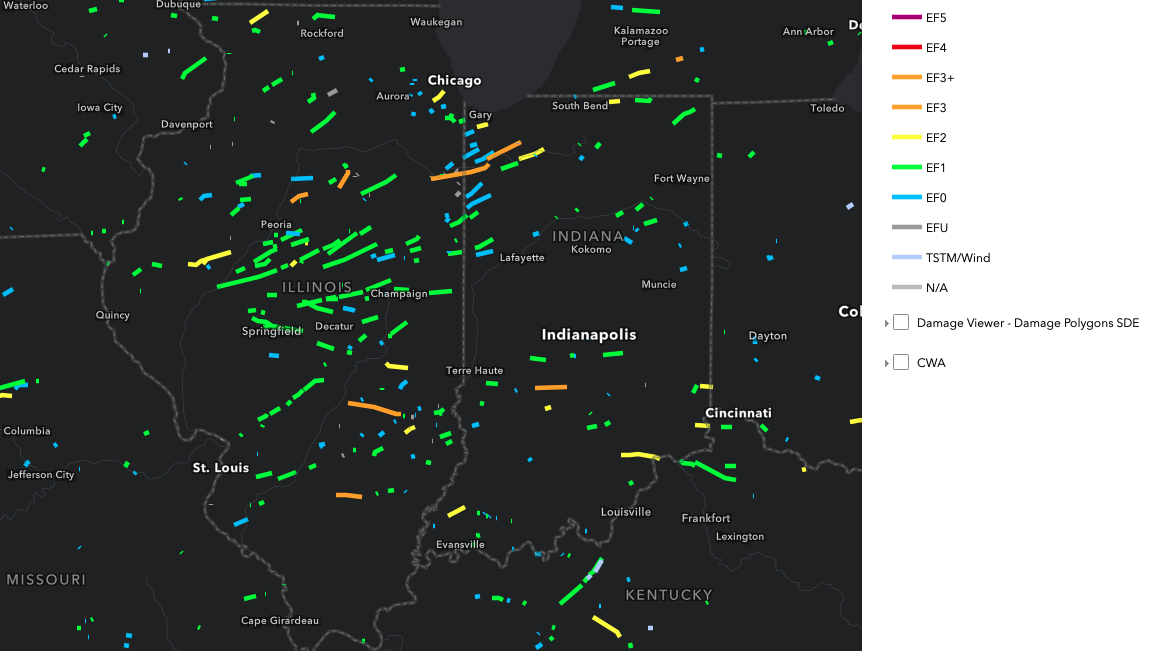 Illinois 2026 tornado tracks through August 12