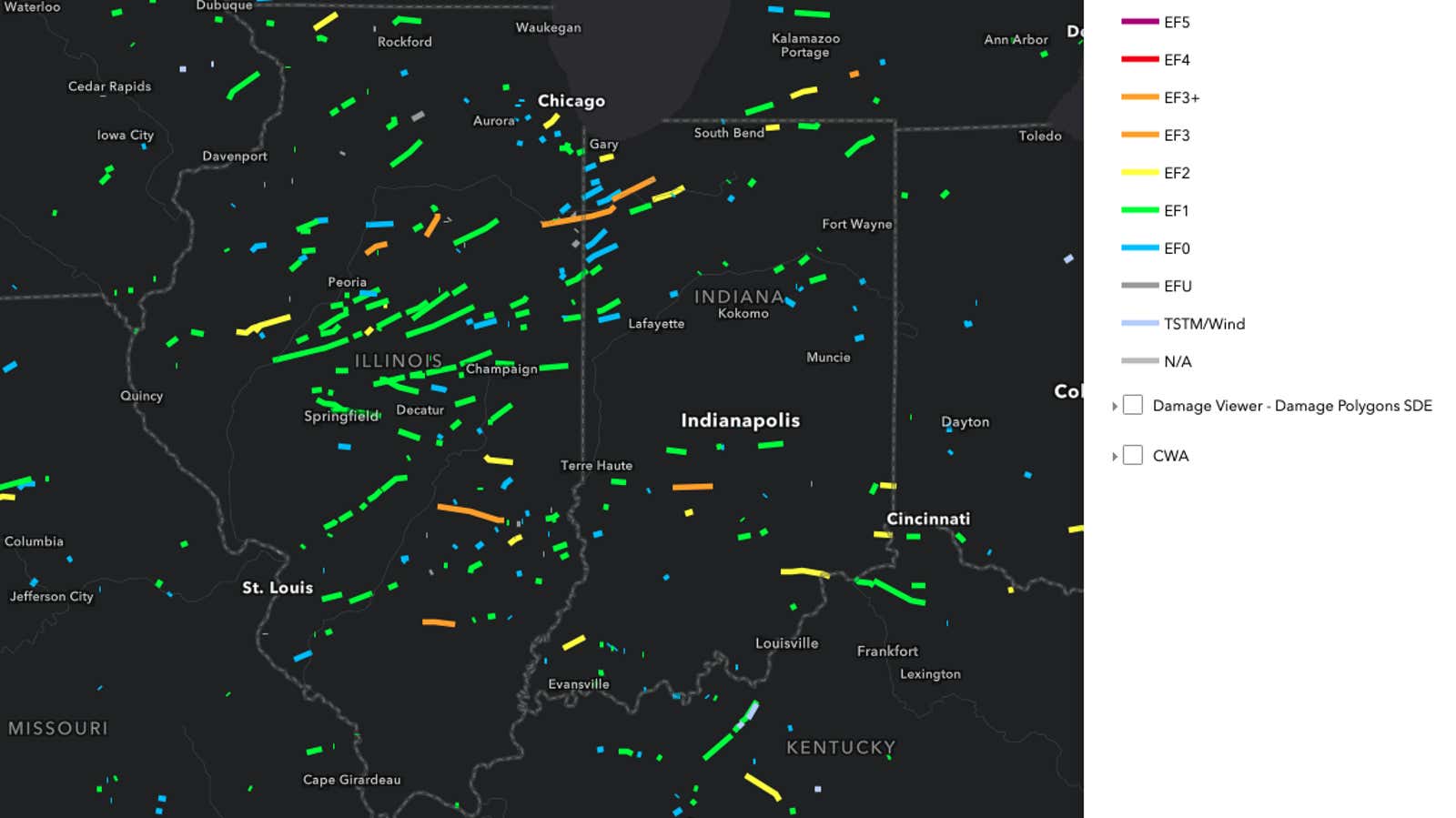 Illinois 2026 tornado tracks through August 12