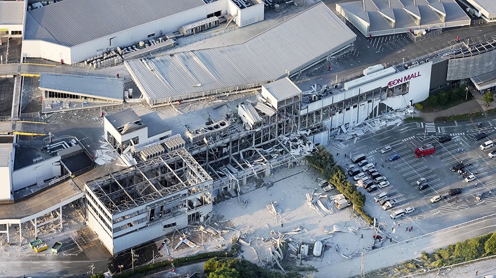 Rubble from a Japan mall damaged in an earthquake