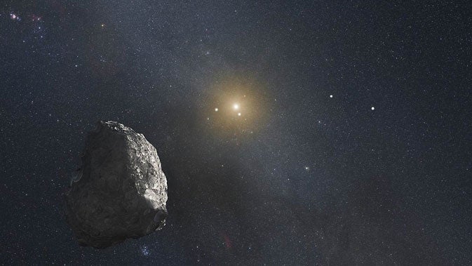 This is an artist&rsquo;s impression of a Kuiper Belt object (KBO), located on the outer rim of our solar system at a staggering distance of 4 billion miles from the Sun. 