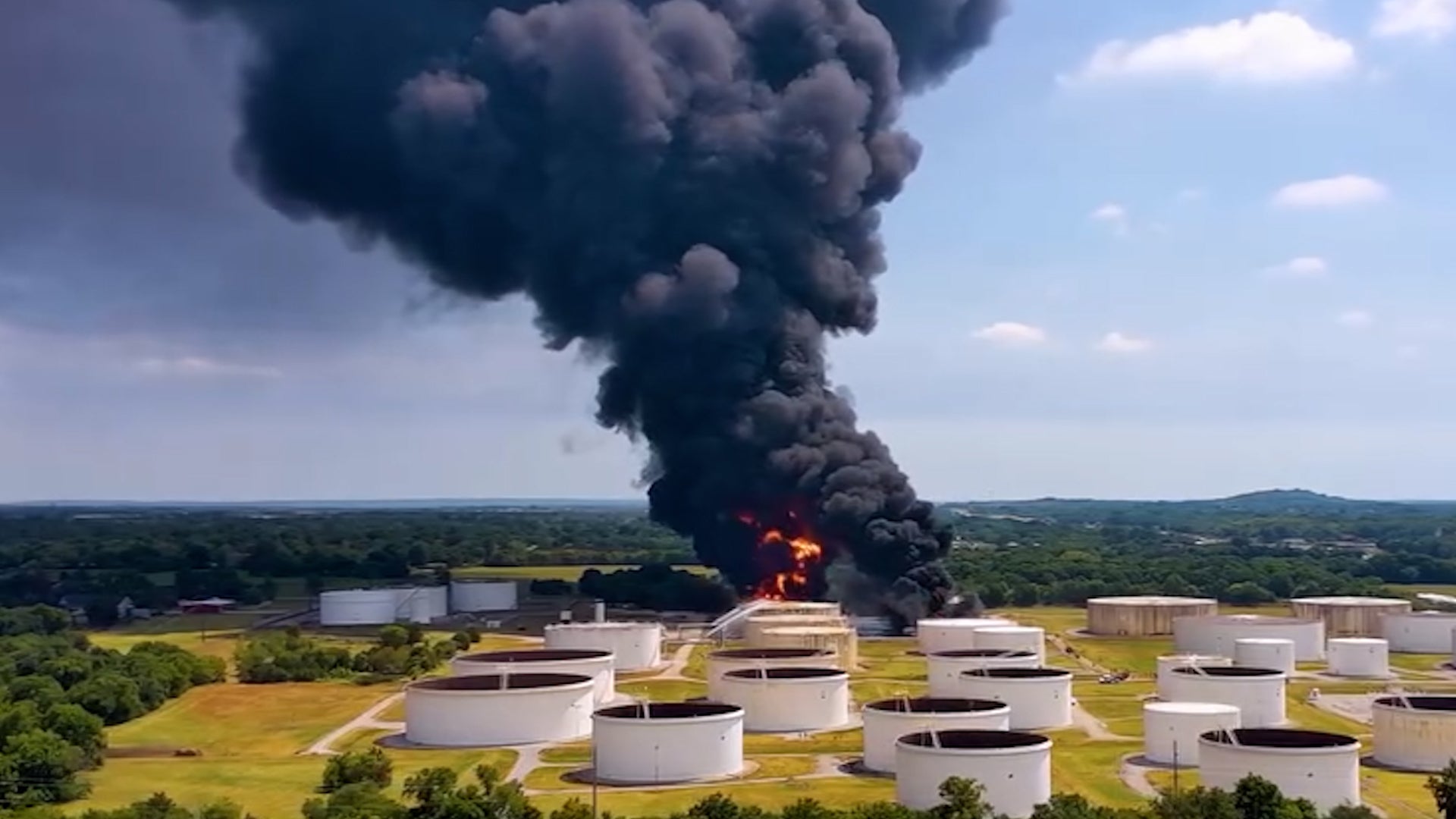 Watch: Lightning bolt ignites massive gas tank fire in Oklahoma