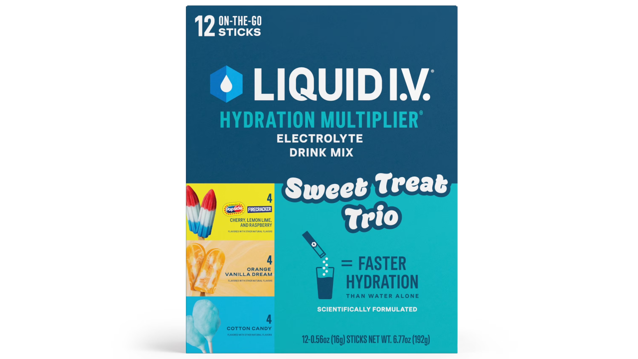Liquid I.V. Hydration Multiplier electrolyte drink mix box, Sweet Treat Trio, 12 sticks