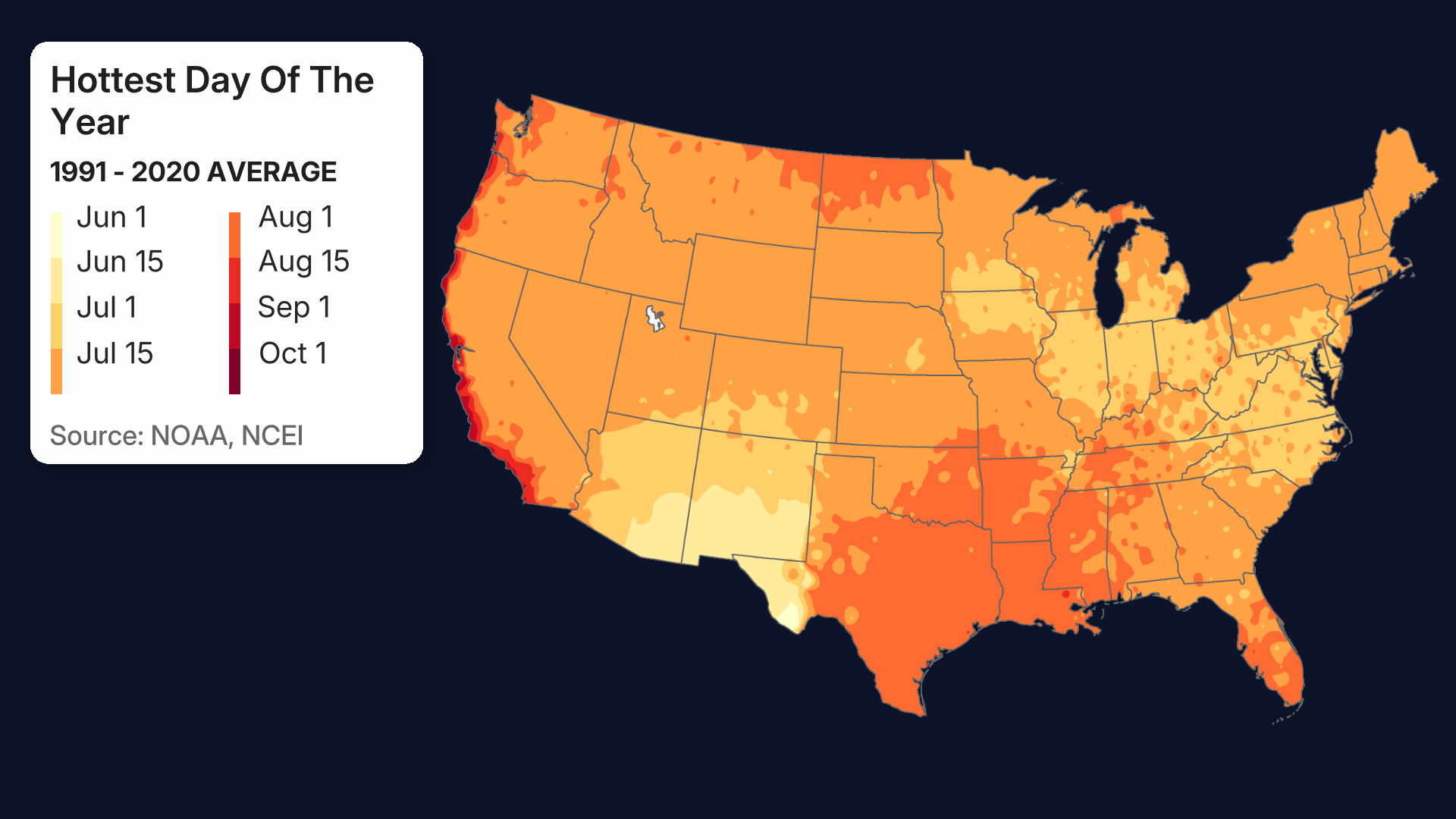 NOAA hottest day of the year based on location