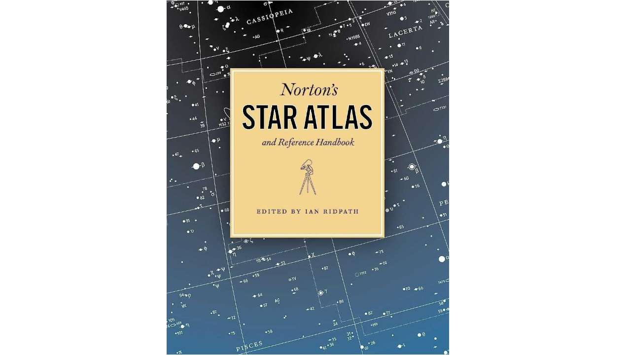 Book cover of "Norton's Star Atlas and Reference Handbook" edited by Ian Ridpath, featuring a starry sky chart background