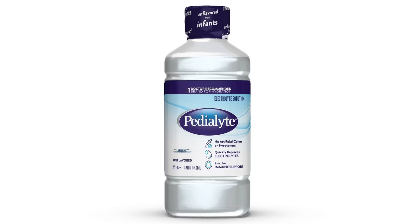 Pedialyte unflavored electrolyte solution bottle for infants and adults