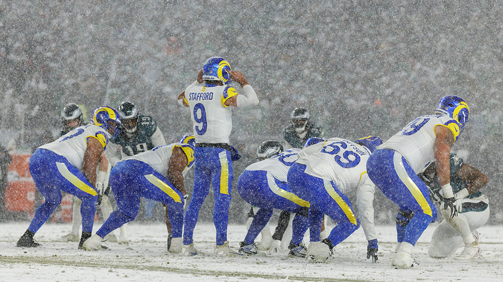 NFL playoffs snow Philadelphia Rams Eagles 2025