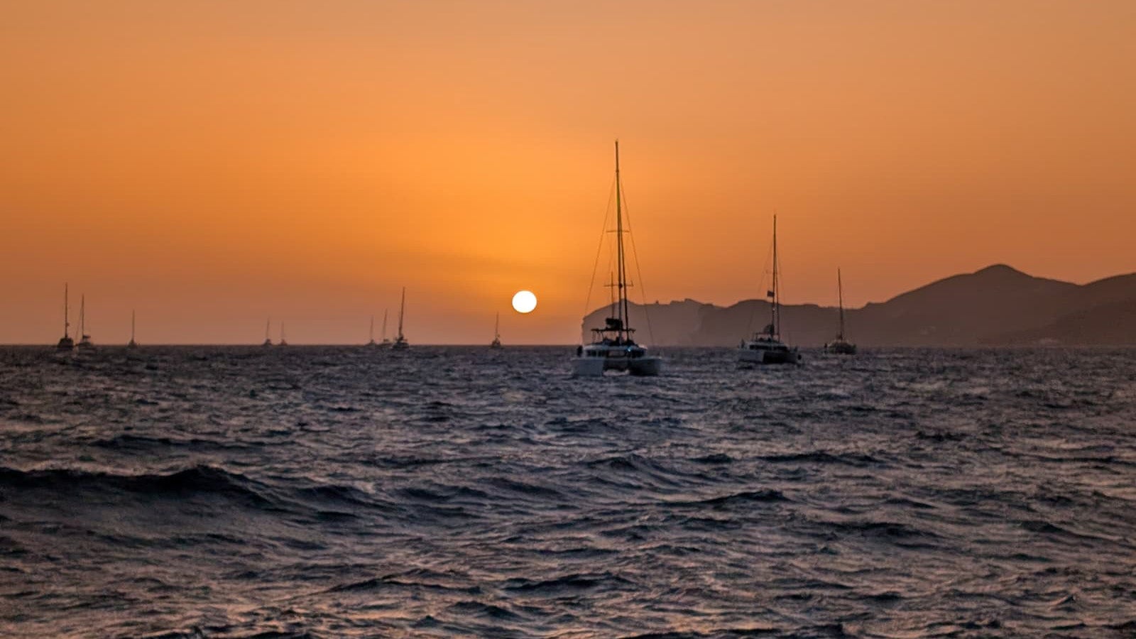 Sunset From Boat In Santorini