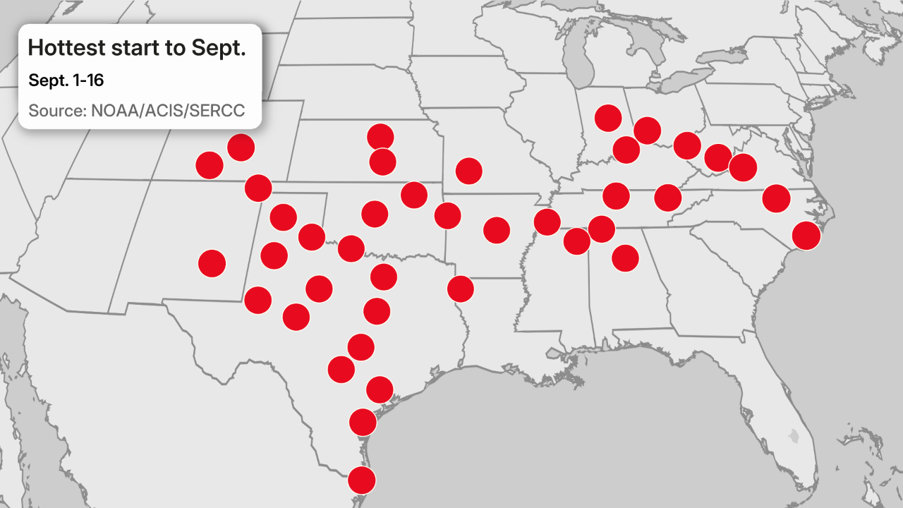 Record warm first half of September 2026 US cities
