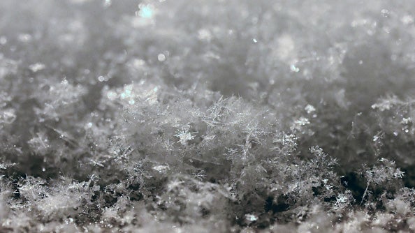 A view of snow crystals photographed using a macro lens after snowfall blanketed the city of Van, Turkiye on March 8, 2026. 