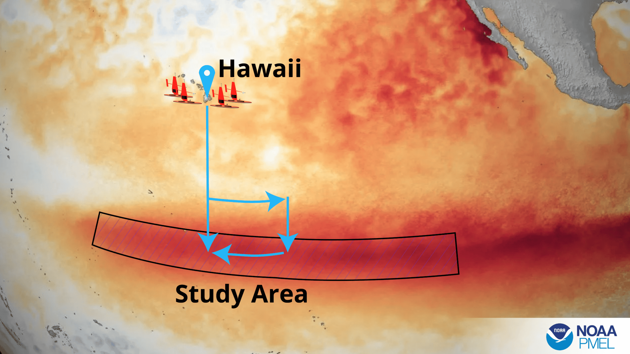The path of the four Saildrones in the El Ni&ntilde;o monitoring area. 