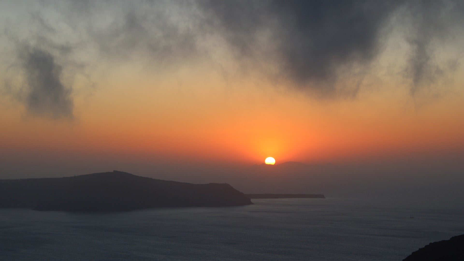 Sunset over the Mediterranean in Santorni Greece