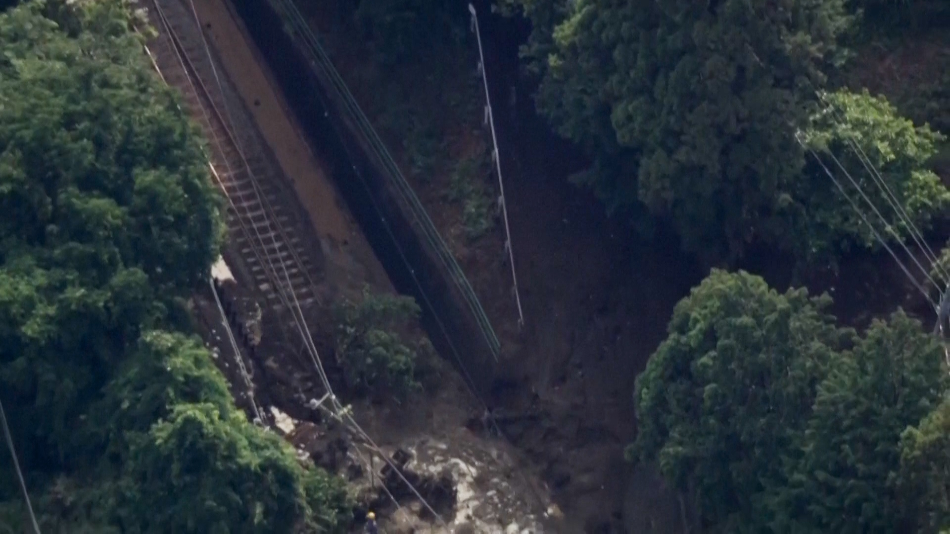 Tropical Storm Jangmi buries train tracks under tons of mud